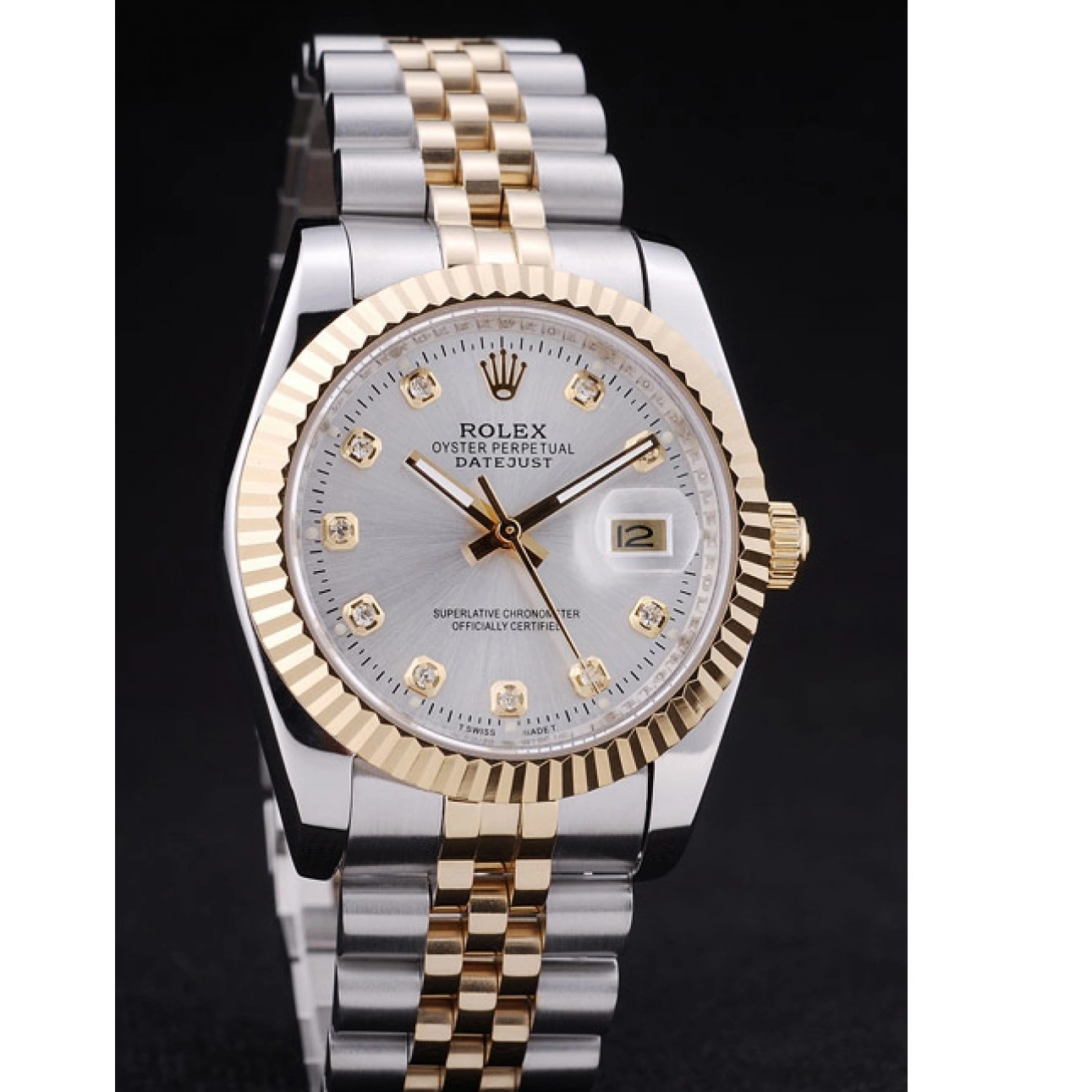 MiroTime 0710 Rolex Datejust Silver Dial Diamonds Ribbed Bezel 7454